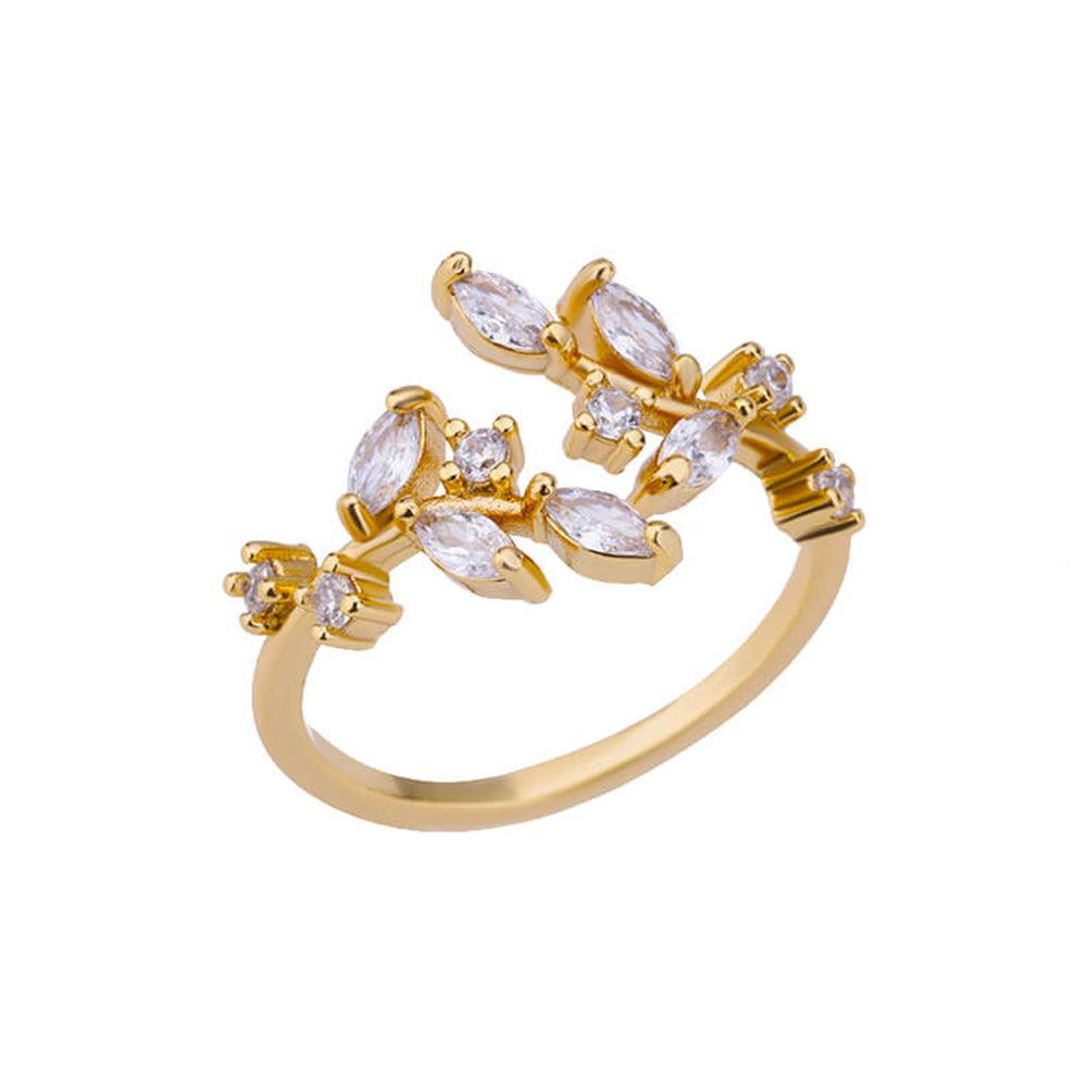 Leaf Stone Ring – 18K Gold, Waterproof & Hypoallergenic