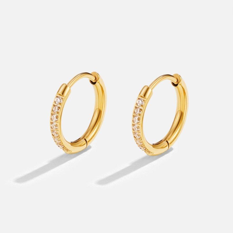 Shimmer Zircon Hoops – 18K Gold, Waterproof & Hypoallergenic