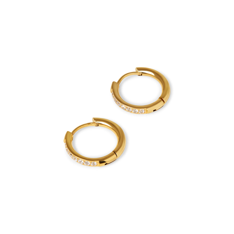 Shimmer Zircon Hoops – 18K Gold, Waterproof & Hypoallergenic