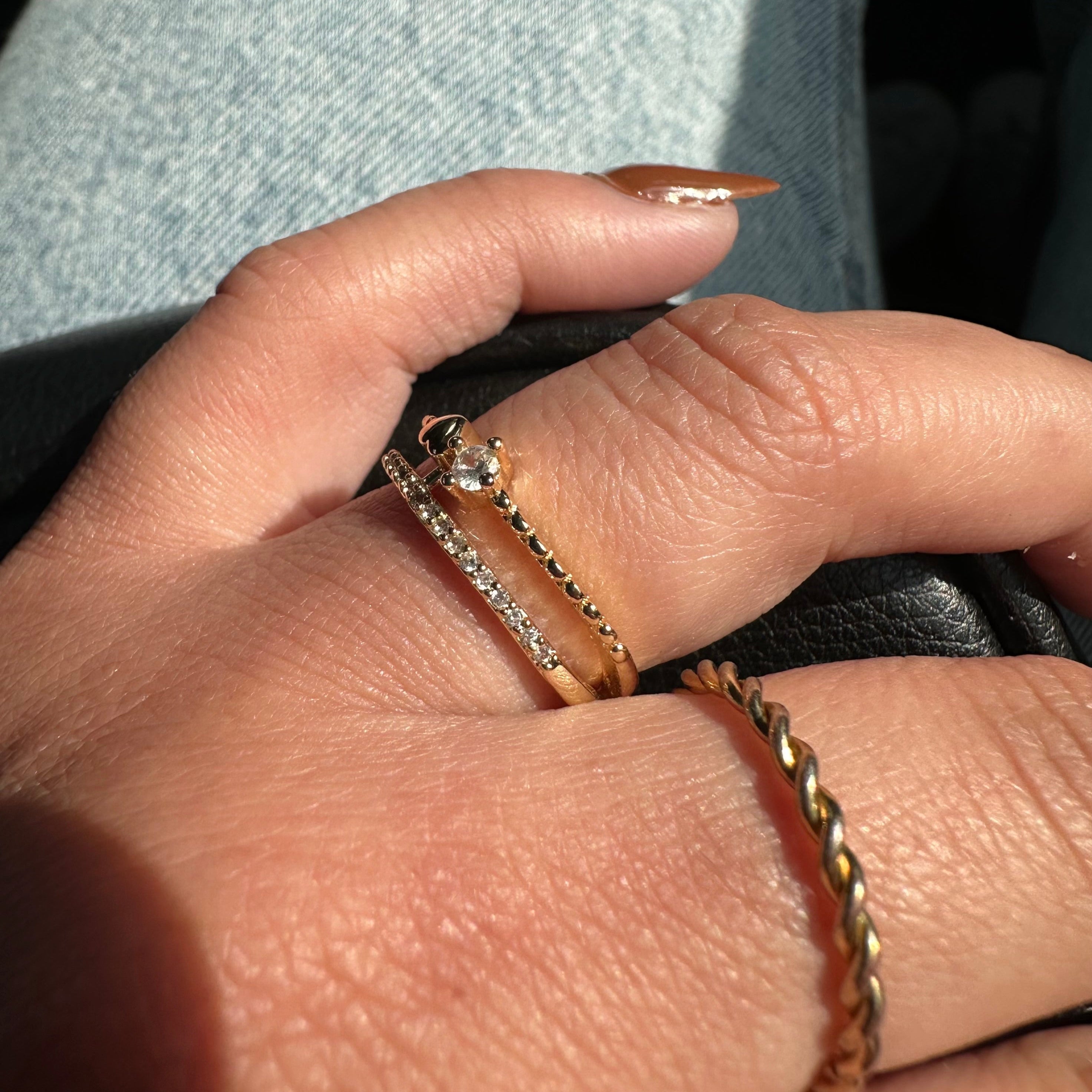 Zircon Double Band Ring - 18K Gold, Waterproof & Hypoallergenic