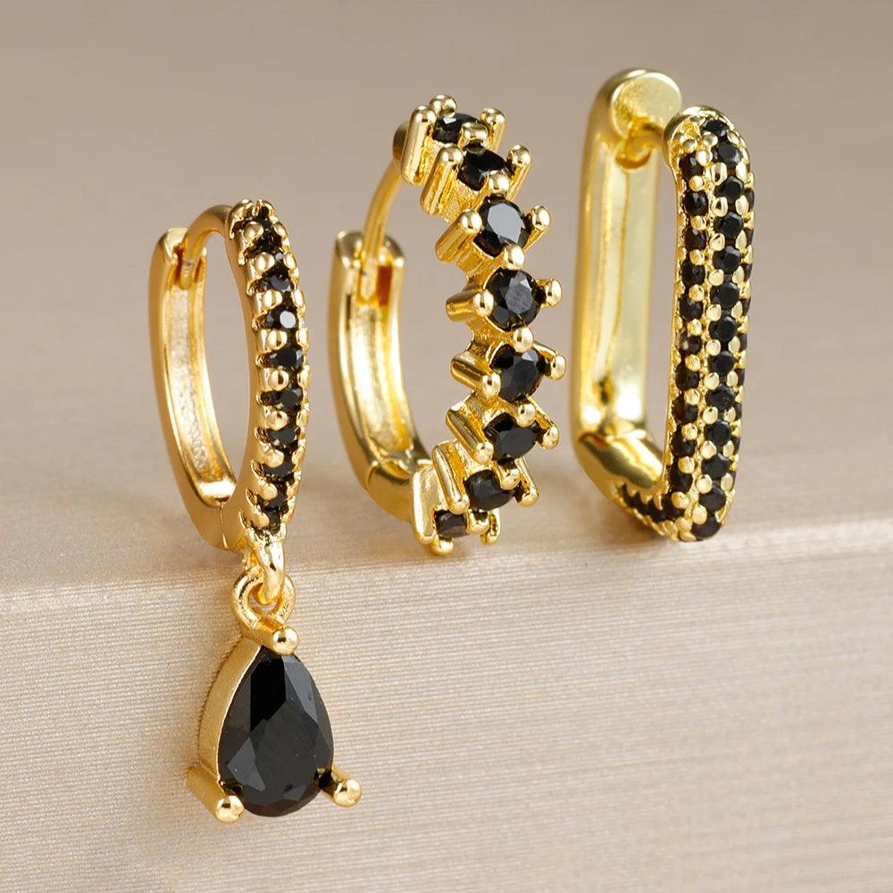 Radiant Zircon Earrings Set – 18K Gold, Waterproof & Hypoallergenic