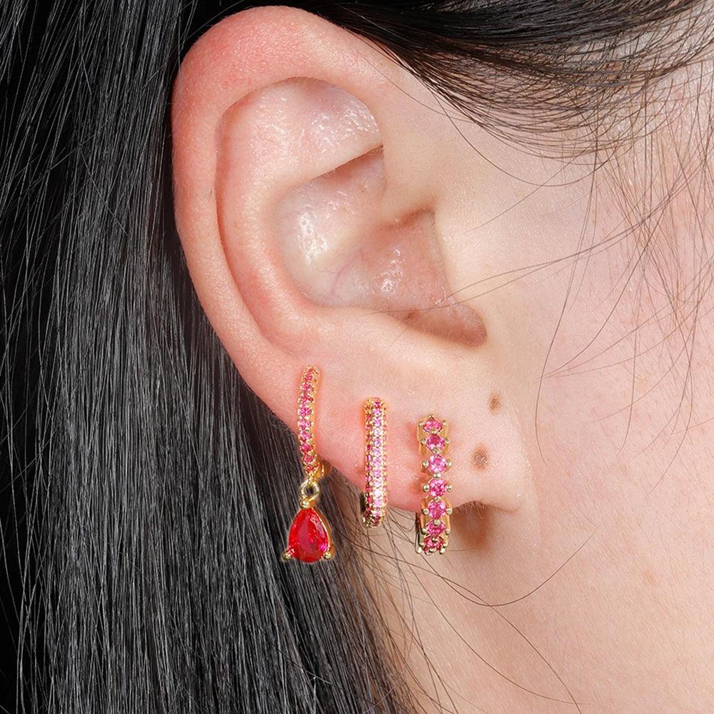 Radiant Zircon Earrings Set – 18K Gold, Waterproof & Hypoallergenic