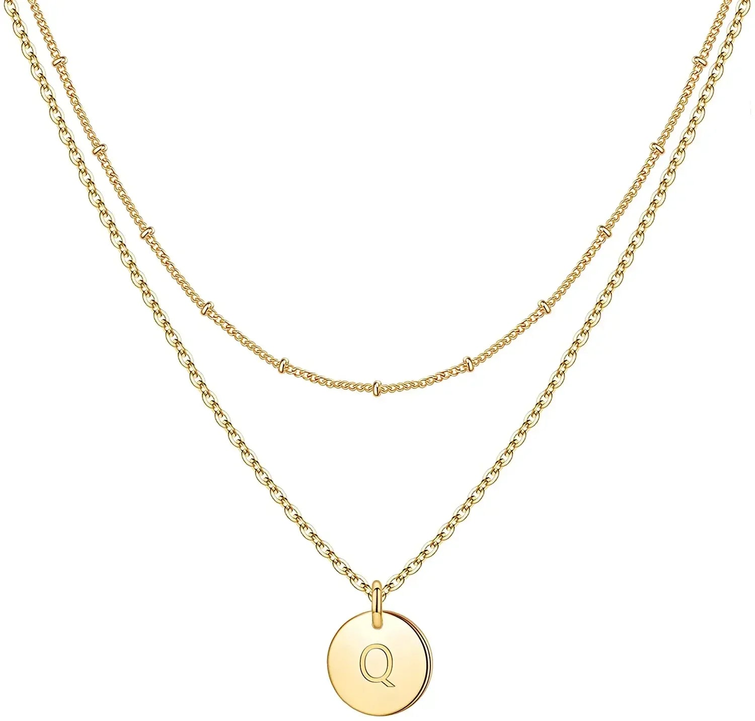 Mivah Twin Charm Necklace Initial – Elegant 18K Gold Layered Design