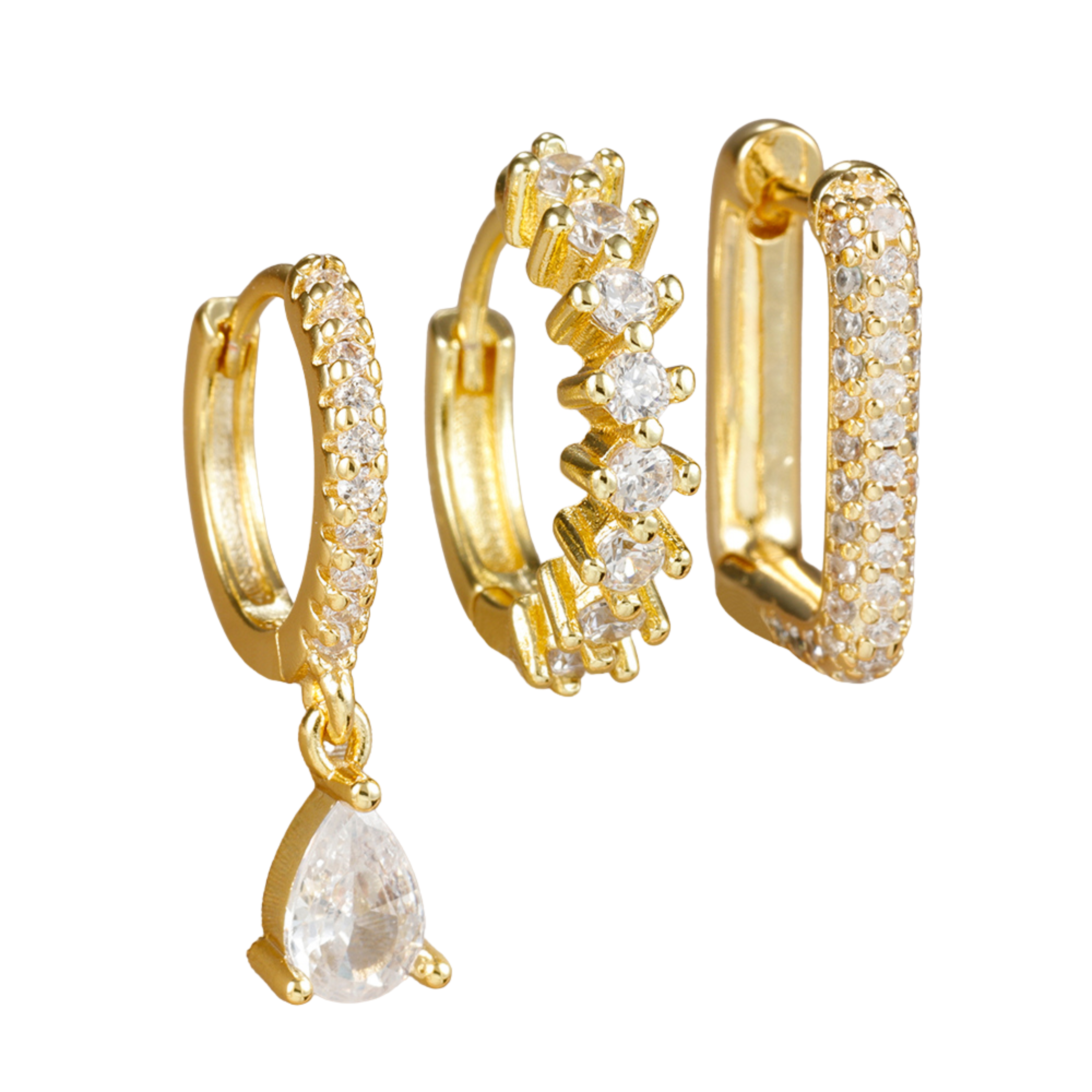 Radiant Zircon Earrings Set – 18K Gold, Waterproof & Hypoallergenic