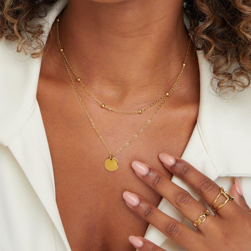 Mivah Twin Charm Necklace Initial – Elegant 18K Gold Layered Design