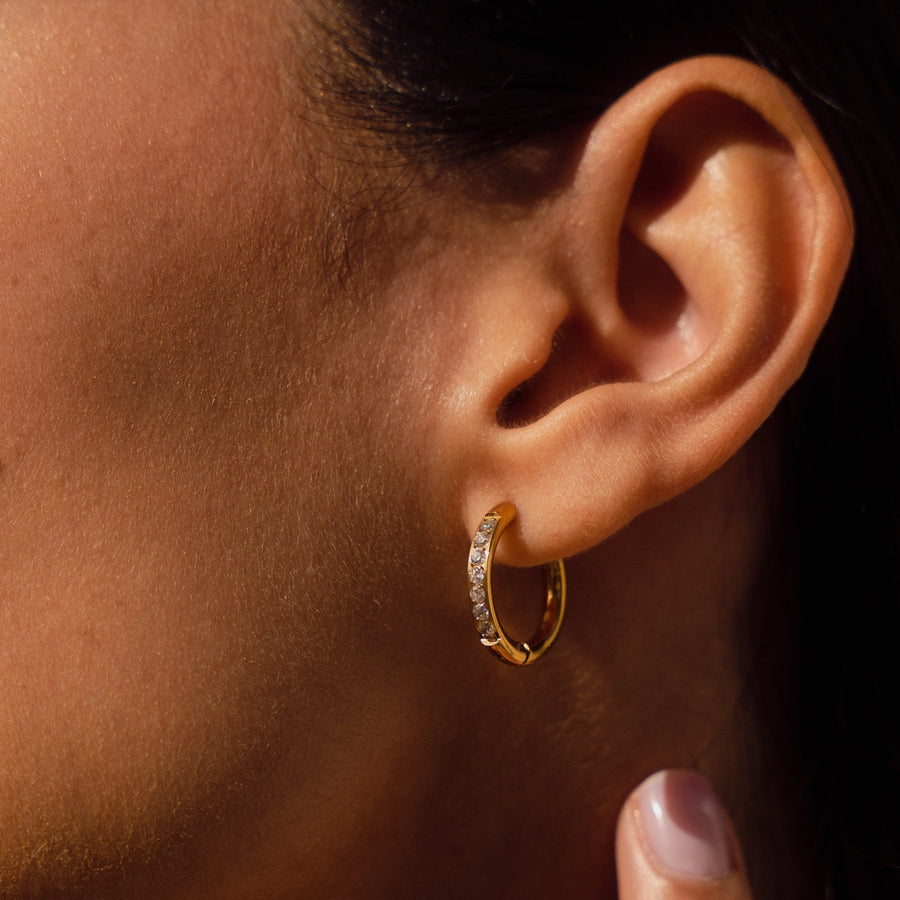 Shimmer Zircon Hoops – 18K Gold, Waterproof & Hypoallergenic