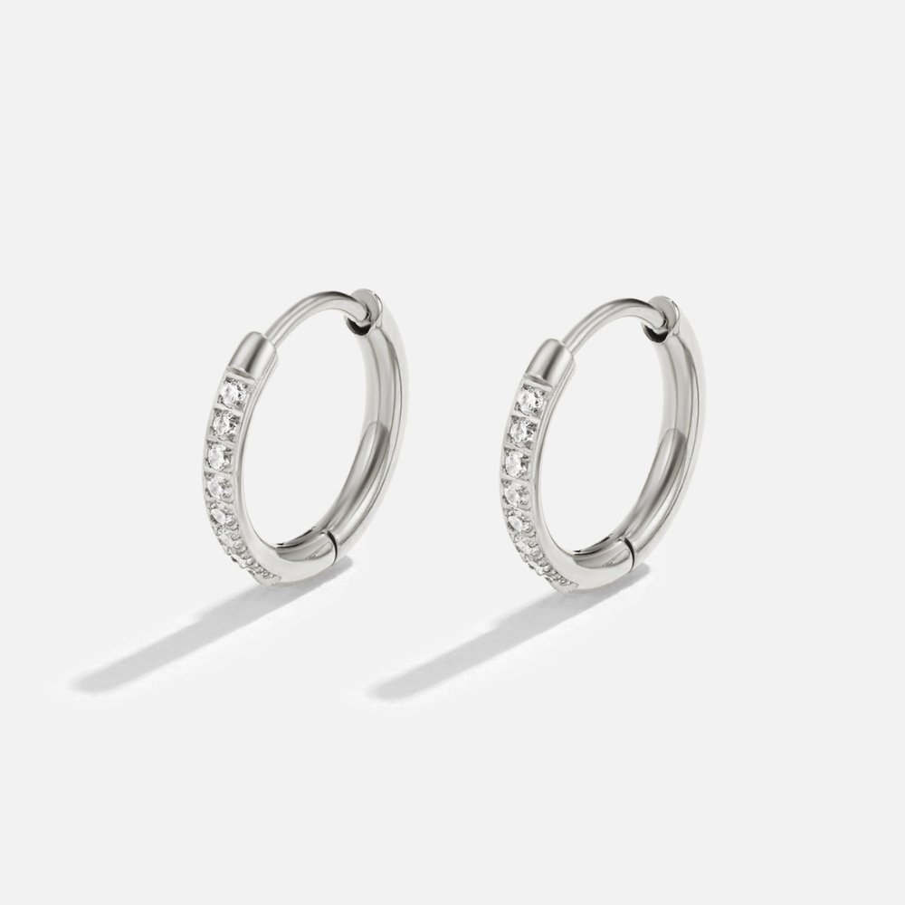 Shimmer Zircon Hoops – 18K Gold, Waterproof & Hypoallergenic