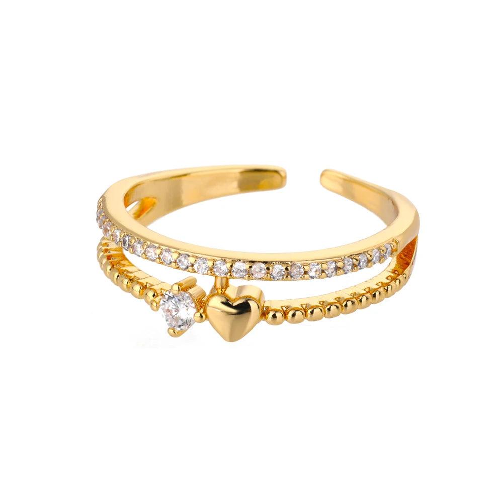 Zircon Double Band Ring - 18K Gold, Waterproof & Hypoallergenic