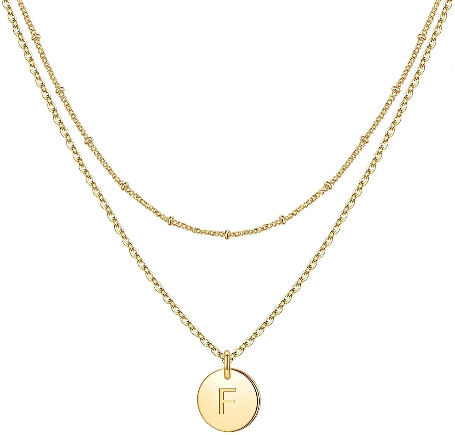 Mivah Twin Charm Necklace Initial – Elegant 18K Gold Layered Design