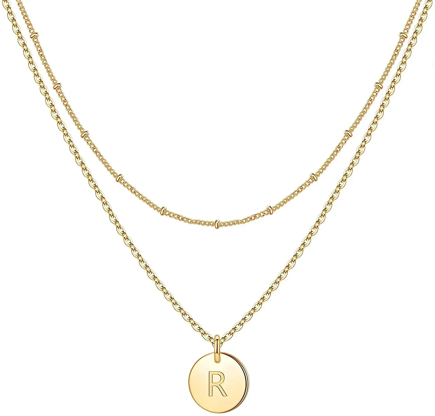 Mivah Twin Charm Necklace Initial – Elegant 18K Gold Layered Design