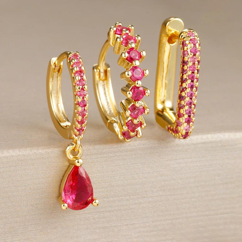 Radiant Zircon Earrings Set – 18K Gold, Waterproof & Hypoallergenic