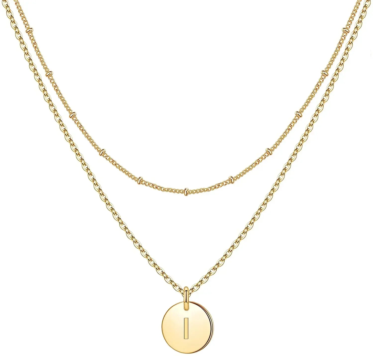 Mivah Twin Charm Necklace Initial – Elegant 18K Gold Layered Design