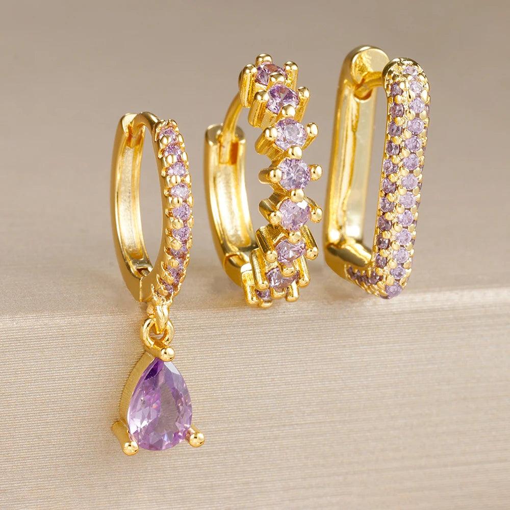 Radiant Zircon Earrings Set – 18K Gold, Waterproof & Hypoallergenic