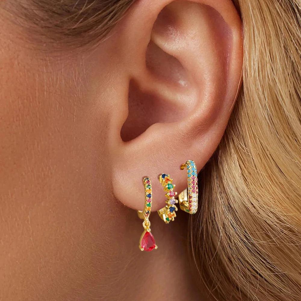 Radiant Zircon Earrings Set – 18K Gold, Waterproof & Hypoallergenic
