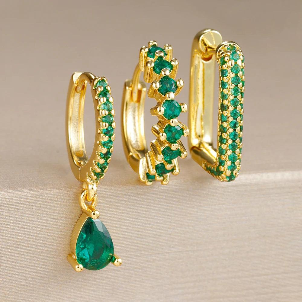Radiant Zircon Earrings Set – 18K Gold, Waterproof & Hypoallergenic