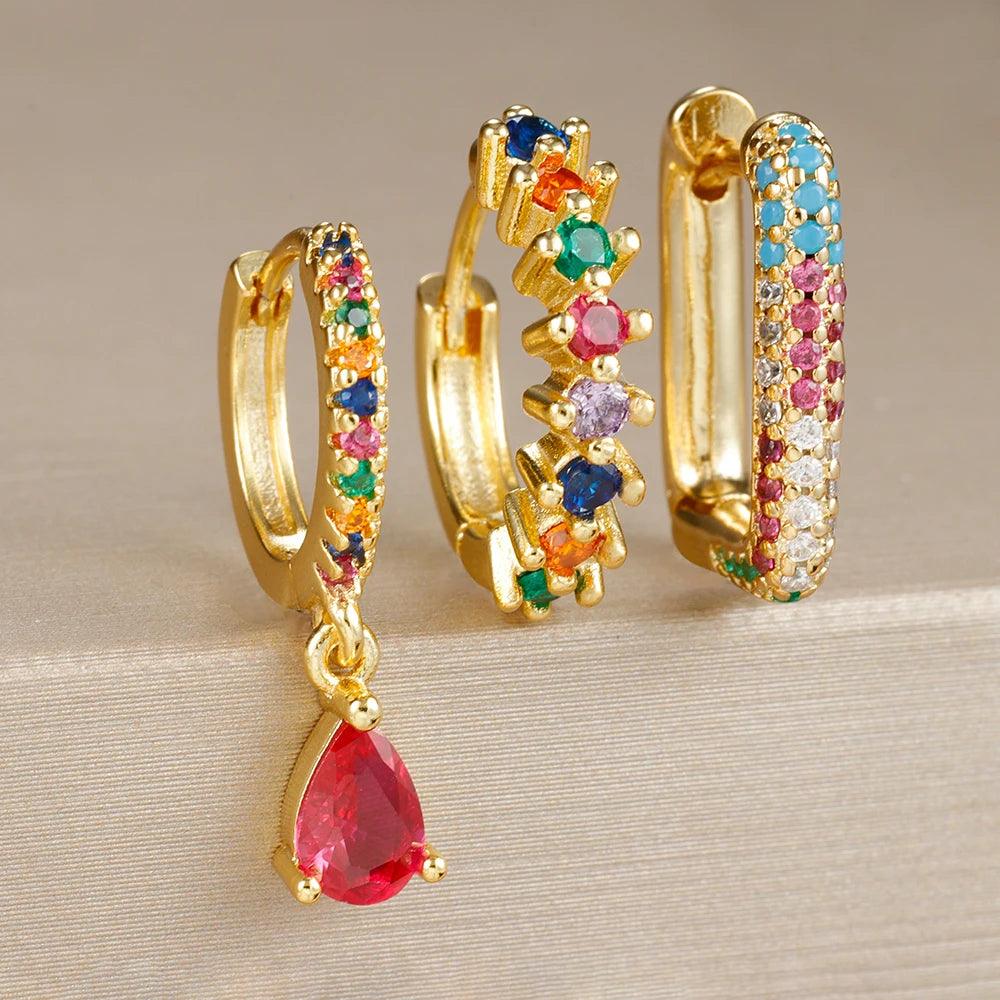Radiant Zircon Earrings Set – 18K Gold, Waterproof & Hypoallergenic