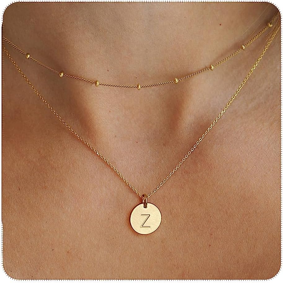 Mivah Twin Charm Necklace Initial – Elegant 18K Gold Layered Design