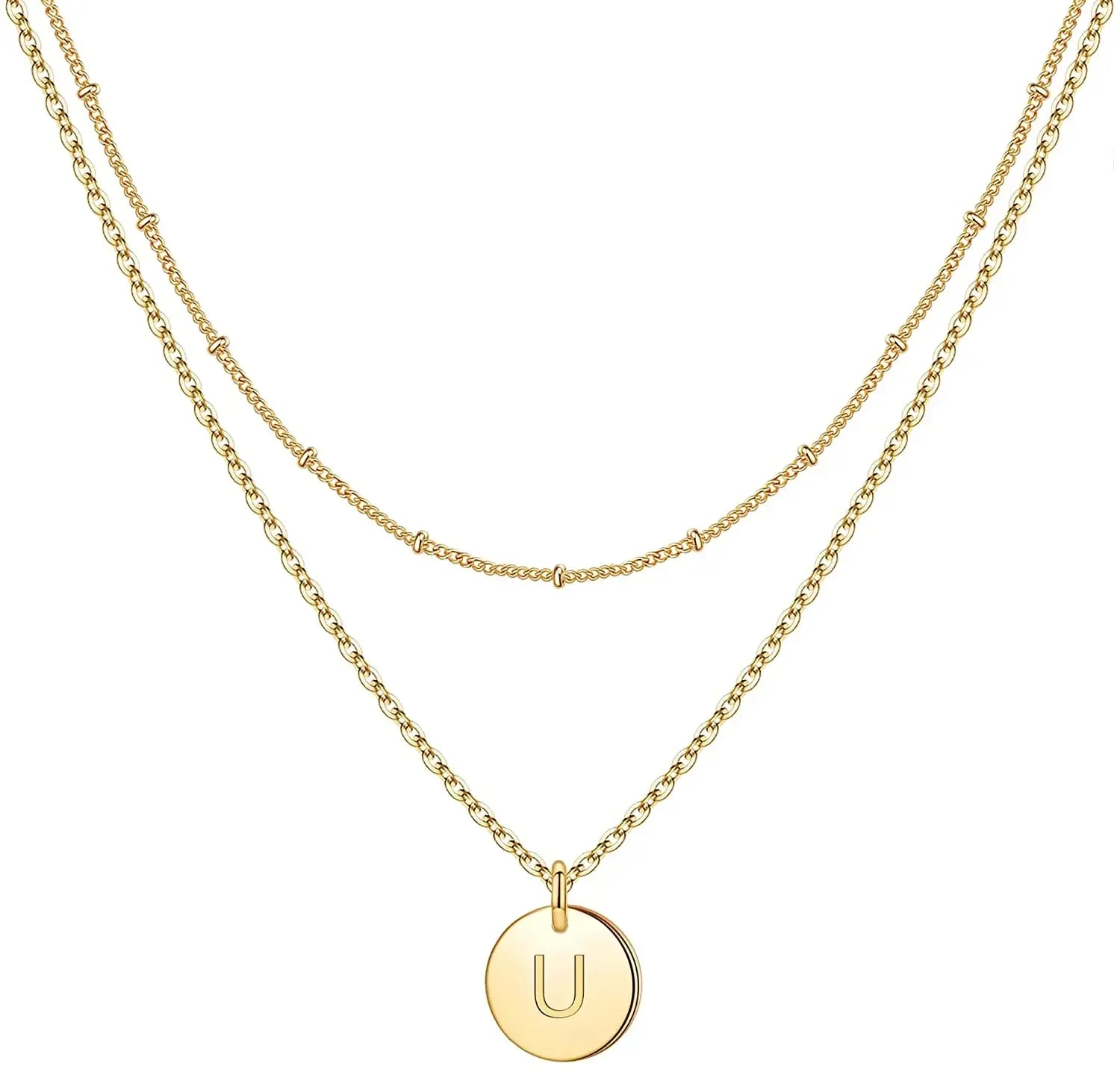 Mivah Twin Charm Necklace Initial – Elegant 18K Gold Layered Design