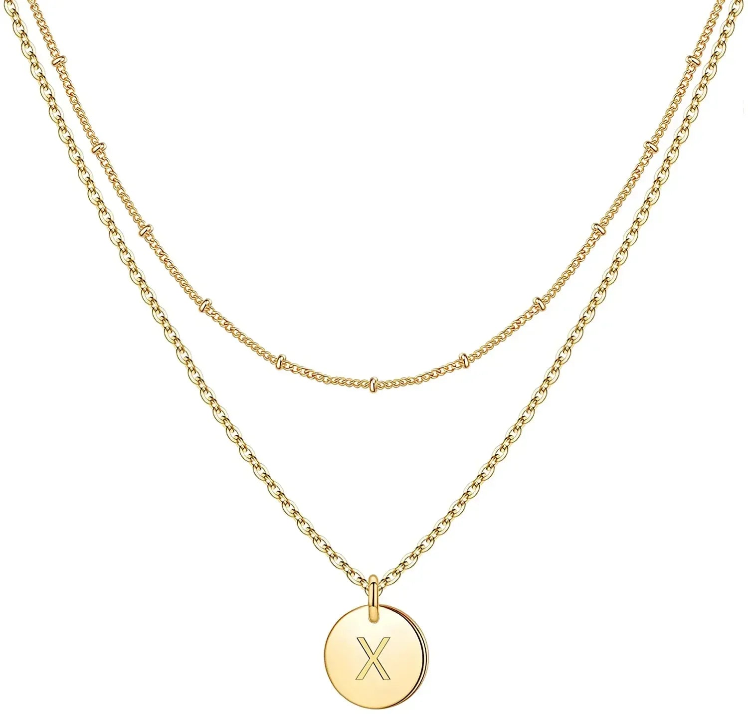 Mivah Twin Charm Necklace Initial – Elegant 18K Gold Layered Design