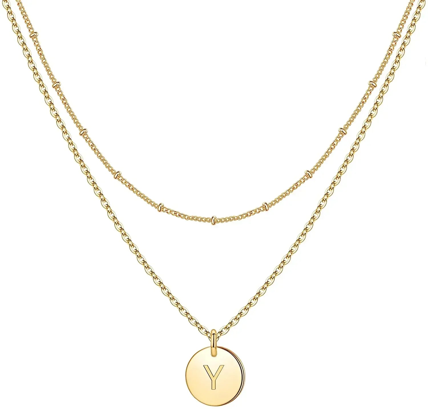 Mivah Twin Charm Necklace Initial – Elegant 18K Gold Layered Design